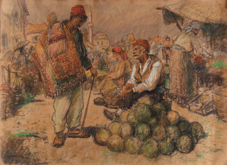 A painting depicting the melon seller