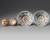 Two Chinese enamelled bowls and a round box and cover