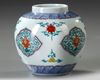 A CHINESE DOUCAI 'LOTUS' JAR AND COVER, QING DYNASTY (1644-1911)