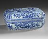 A CHINESE BLUE AND WHITE RECTANGULAR DRAGON BOX AND COVER, QING DYNASTY (1644–1911)