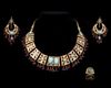 A MUGHAL GEM-SET GOLD NECKLACE, TWO EARRINGS AND A RING,19TH CENTURY