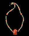A CARNELIAN AND GREEN STONE PENDANT NECKLACE
