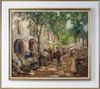 AN OIL PAINTING DEPICTING A MARKET SCENE, SIGNED