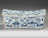 A CHINESE RECTANGULAR BLUE AND WHITE PILLOW, QING DYNASTY (1644-1911)