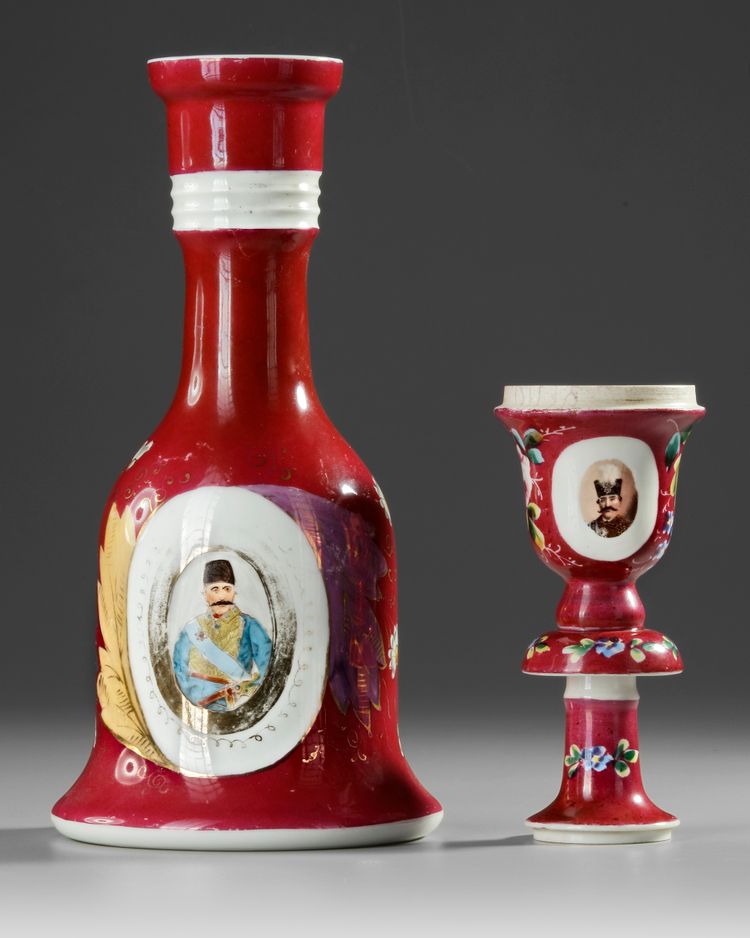 A PAINTED PORCELAIN HOOKAH FOR PERSIAN MARKET, 19TH CENTURY