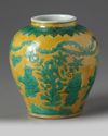 A Chinese yellow ground and green glazed 'boys' jar