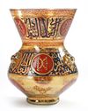 A LARGE ISLAMIC GILT AND ENAMELED GLASS MOSQUE LAMP, 19TH CENTURY