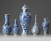 A group of five Chinese blue and white vases