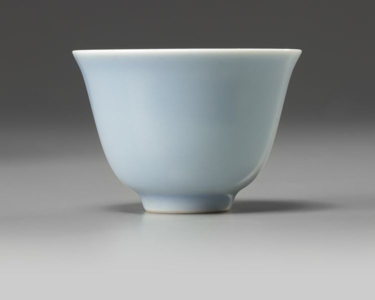 A small Chinese pale-blue glazed cup
