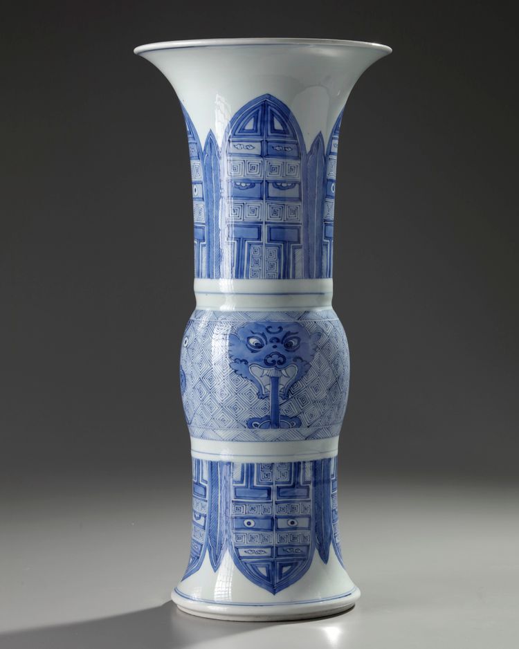 A large Chinese blue and white 'archaistic' gu vase