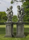 A PAIR OF CONTINENTAL SCULPTED LIMESTONE MODELS OF INFANT MUSICIAN FAUNS, LATE 19TH OR EARLY 20TH CENTURY