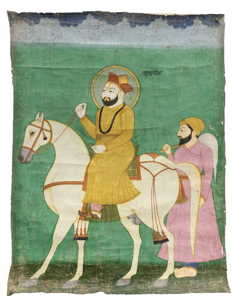 GURU NANAK ON HORSEBACK, AMRITSAR OR LAHORE, 19TH CENTURY