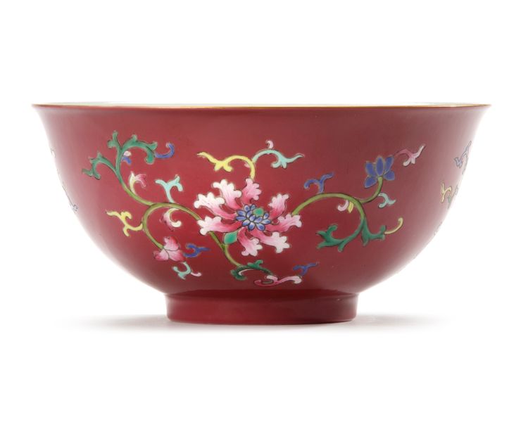 A CHINESE FAMILLE ROSE RUBY-GROUND BOWL, 19TH CENTURY