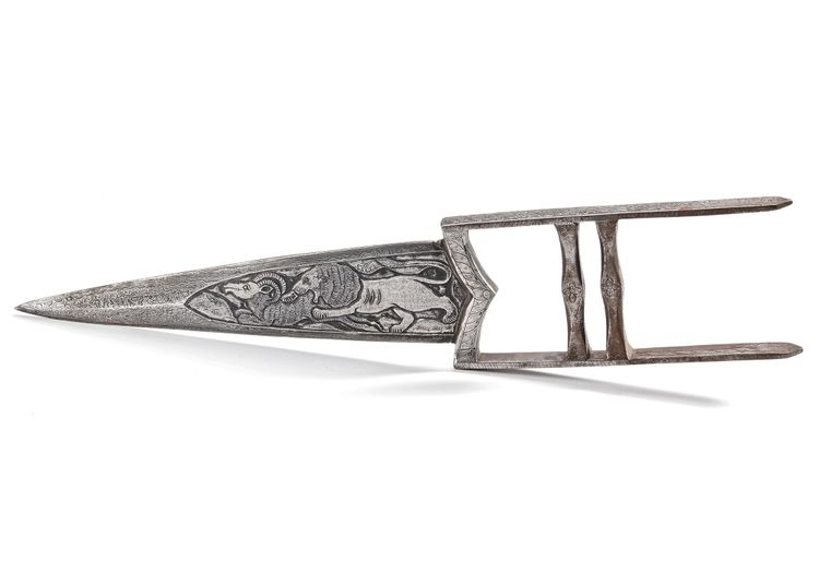 AN INDIAN SILVER PLATED (KATAR) DAGGER, 19TH CENTURY