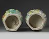 TWO LARGE CHINESE FAMILLE ROSE MOULDED 'PRECIOUS OBJECTS', HEXAGONAL VASES, 20TH CENTURY