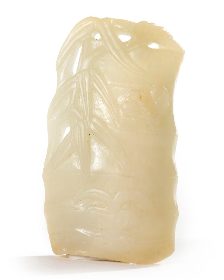 A Chinese pale celadon jade carving of bamboo