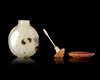 A CHINESE AGATE SNUFF BOTTLE AND SNUFF DISH, 18TH-19TH CENTURY