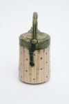 A Japanese oribe-ware cylindrical teapot with handle