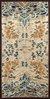 A CHINESE EMBROIDERED SILK GOLD THREAD DRAGON PANEL, 19TH CENTURY
