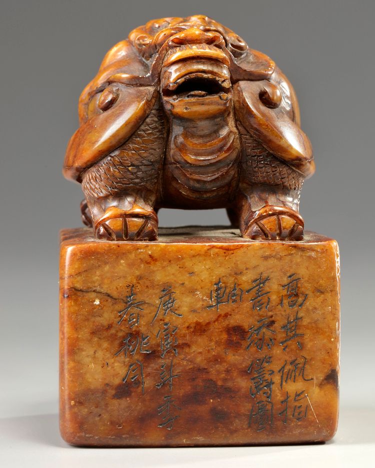 A large Chinese soapstone seal