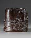 A CARVED ZITAN BRUSH POT, BITONG,  QING DYNASTY (1644-1911)