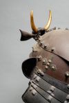 An iron helmet with a plate nailed on top, resembling of the shield of a beetle (henkei kabuto)