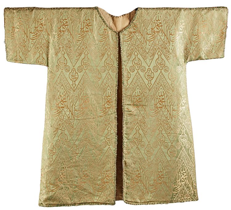 A SILK LAMPAS COVERING PANEL FORMED AS A KAFTAN, EGYPT OR TURKEY, 19TH CENTURY