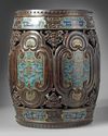 A pair of Chinese cloisonné enamel-inset zitan garden seats