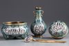 A Chinese cloisonné enamel Islamic-market four-piece altar set