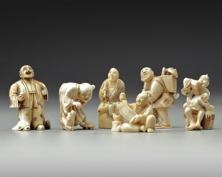 A GROUP OF SIX JAPANESE IVORY NETSUKES