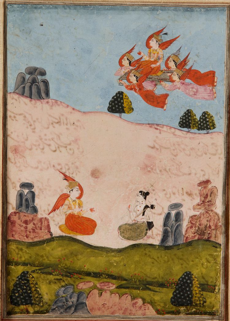AN INDIAN MINIATURE, A CELESTIAL MEETING, 19TH-CENTURY