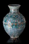 A POST SASSANIAN TURQUOISE GLAZED POTTERY STORAGE JAR, PERSIA, 7TH-8TH CENTURY