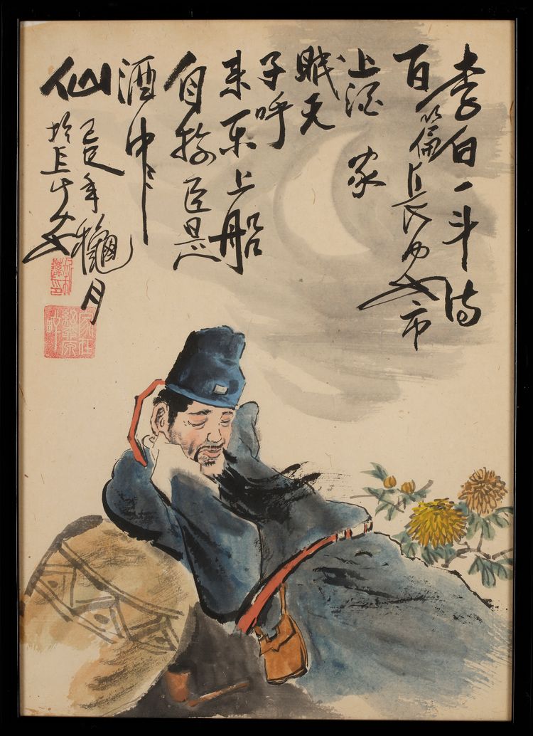A CHINESE PAINTING DEPICTING THE FAMOUS CHINESE POET 'LI BAI' (ALSO KNOWN AS LI PO), 19TH CENTURY