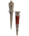 AN OTTOMAN DAGGER WITH SILVER PRECIOUS STONE INLAID HILT, OTTOMAN TURKEY, 18TH CENTURY