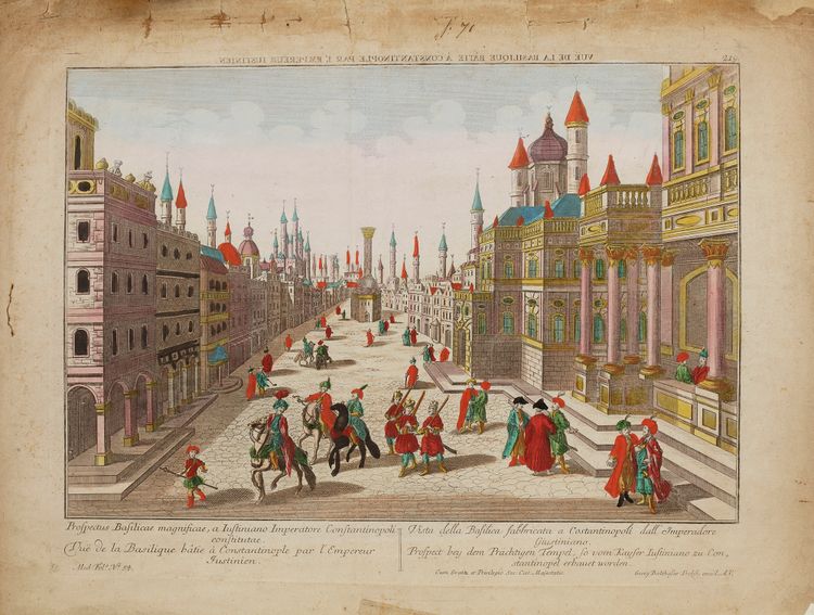 A VIEW OF THE BASILICA OF EMPEROR JUSTINIAN IN CONSTANTINOPLE, ENGRAVING, 18TH CENTURY