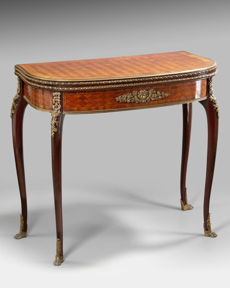 A FRENCH MAHOGANY MARQUETRY GAME TABLE, LATE 19TH CENTURY