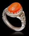 AN AGATE SEAL SILVER RING