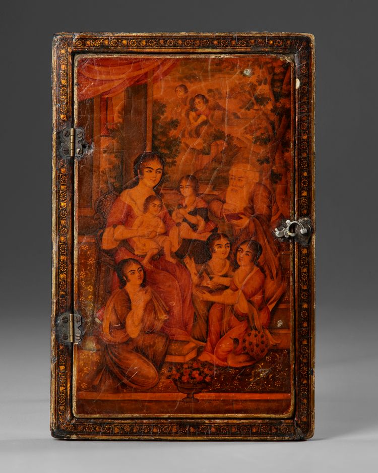 A QAJAR LACQUERED PAPIER-MÂCHÉ MIRROR CASE, PERSIA, 19TH CENTURY
