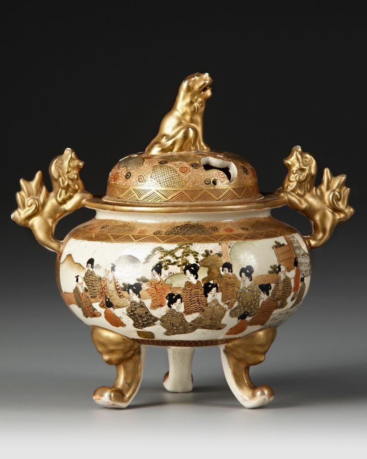 A JAPANESE SATSUMA INCENSE BURNER, MEIJI PERIOD (1868–1912)
