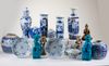 A LARGE GROUP OF VARIOUS CHINESE PORCELAIN WARES AND A BRONZE FIGURE