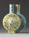 A Chinese famille rose 'quail and millet' conjoined moonflask