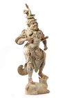 A CHINESE PAINTED POTTERY GUARDIAN, TANG DYNASTY (618-907)