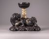 A Chinese zitan and gilt 'twin-qilin' joss-stick holder