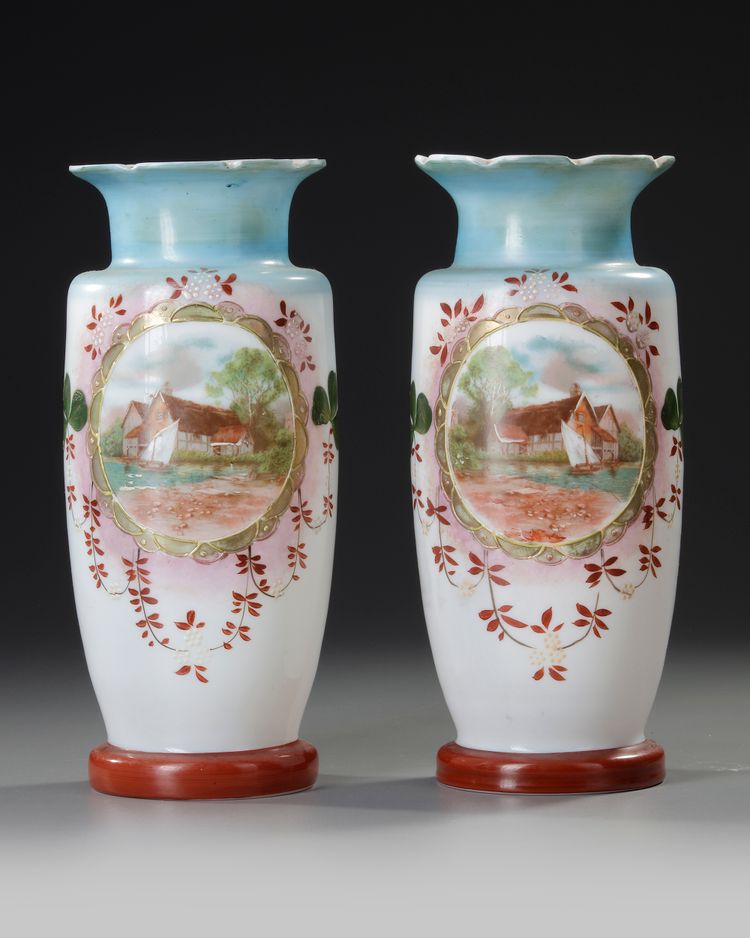 A PAIR OF FRENCH OPALINE VASES, 19TH CENTURY