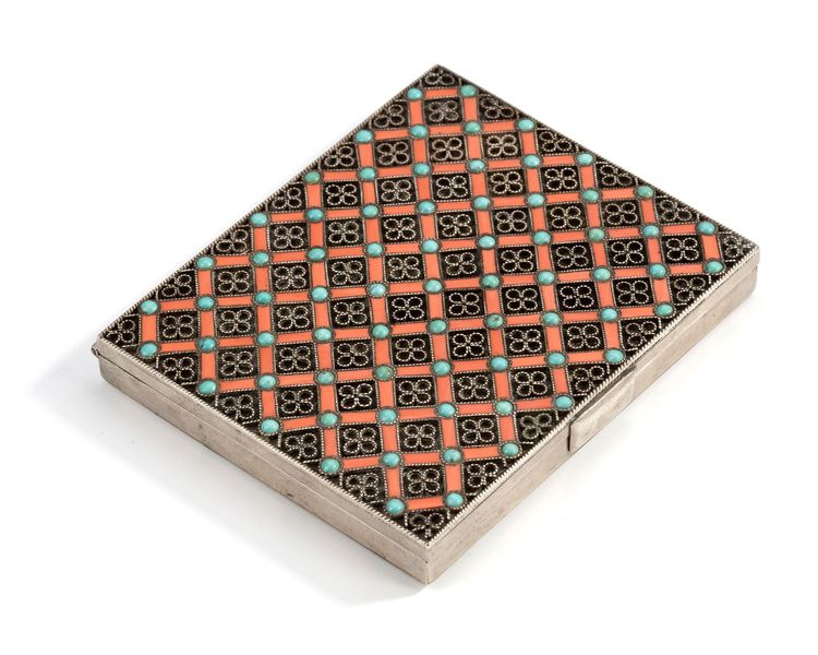 AN OTTOMAN SILVER BOX WITH CORAL AND TURQUOISE INLAY, 19TH CENTURY