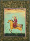 AN EQUESTRIAN PORTRAIT OF AKBAR, INDIAN SCHOOL 19TH-20TH CENTURY