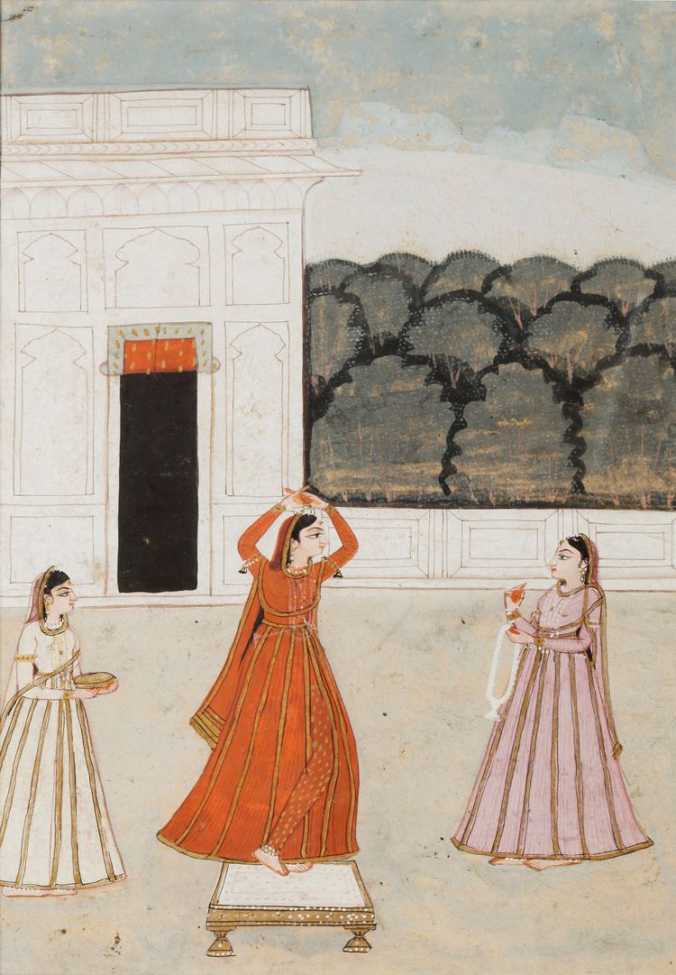 LADY ON TERRACE WITH ATTENDANTS, JAIPUR SCHOOL, 19TH CENTURY