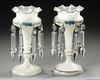 A PAIR OF 'MANTLE LUSTERS', HAND PAINTED OPALINE GLASS, CIRCA 1880