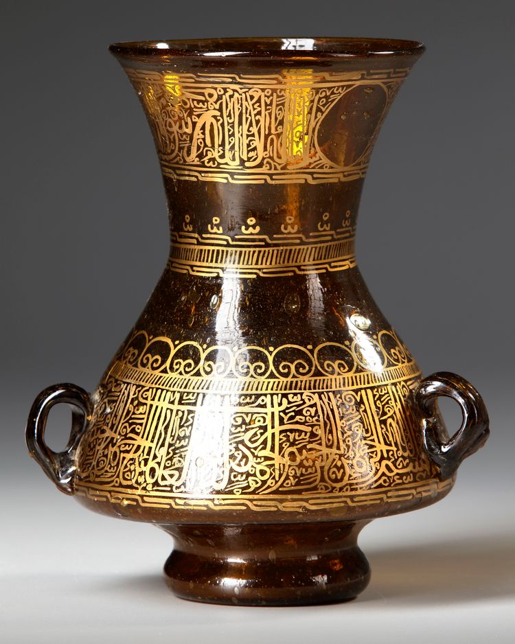 A GLASS MOSQUE LAMP,  20TH CENTURY