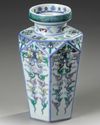 A CHINESE HEXAGONAL DOUCAI VASE, 19TH/20TH CENTURY